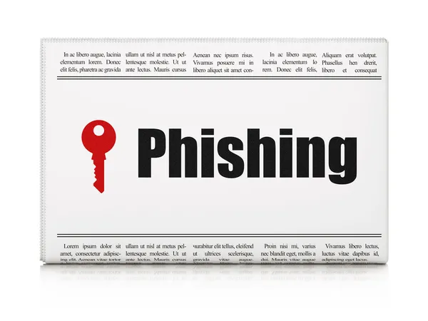 Sicherheitsnachrichtenkonzept: Zeitung mit Phishing und Schlüssel — Stockfoto