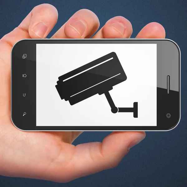 Gizlilik kavramı: Cctv kamera smartphone cep telefonu ile — Stok fotoğraf