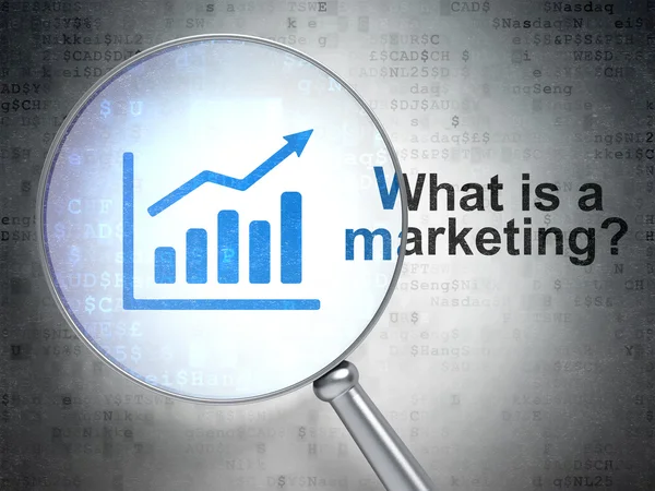 Pojęcie reklamy: wykres wzrostu i co to jest marketing? — Zdjęcie stockowe