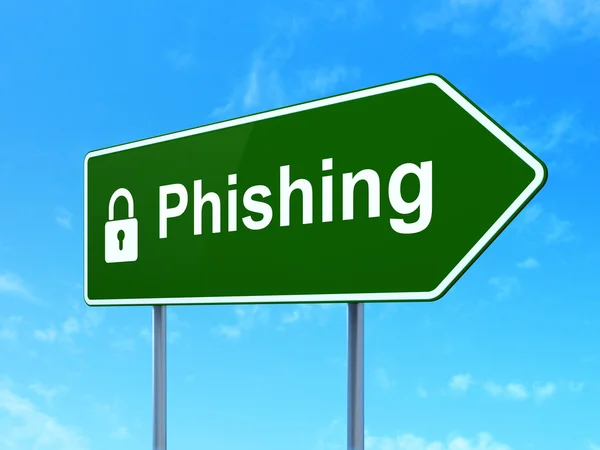 Sicherheitskonzept: Phishing und geschlossenes Vorhängeschloss am Verkehrsschild — Stockfoto