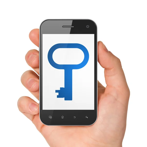 Datenschutz-Konzept: Schlüssel auf dem Smartphone — Stockfoto