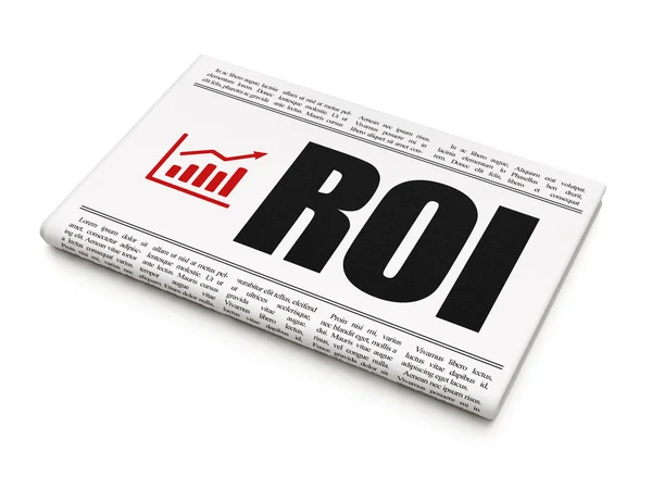 Concepto de noticias empresariales: periódico con ROI y gráfico de crecimiento —  Fotos de Stock
