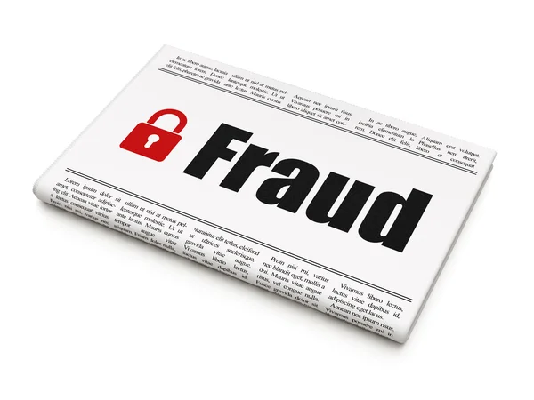 Protection news concept: newspaper with Fraud and Closed Padlock — Stock Photo, Image