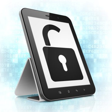 veri kavramı: tablet pc bilgisayarda açılan asma kilit