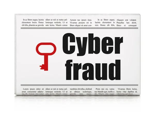 Sicherheitsnachrichtenkonzept: Zeitung mit Cyberbetrug und Schlüssel — Stockfoto