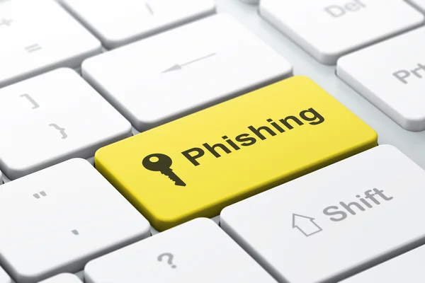 Concepto de protección: Tecla y phishing en el fondo del teclado del ordenador — Foto de Stock