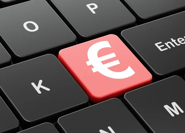 Concepto de moneda: Euro en el fondo del teclado del ordenador — Foto de Stock