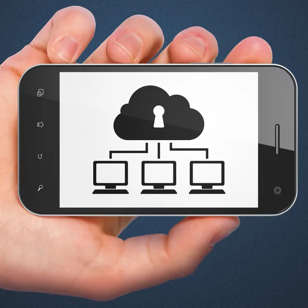 Datenschutzkonzept: Cloud-Netzwerk auf dem Smartphone — Stockfoto