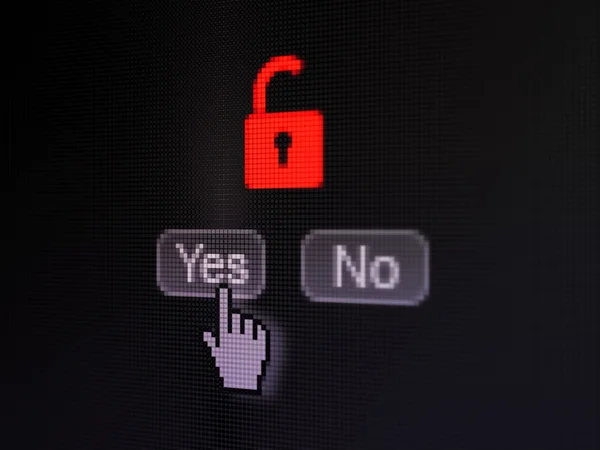 Conceito de segurança: Cadeado aberto na tela do computador digital — Fotografia de Stock
