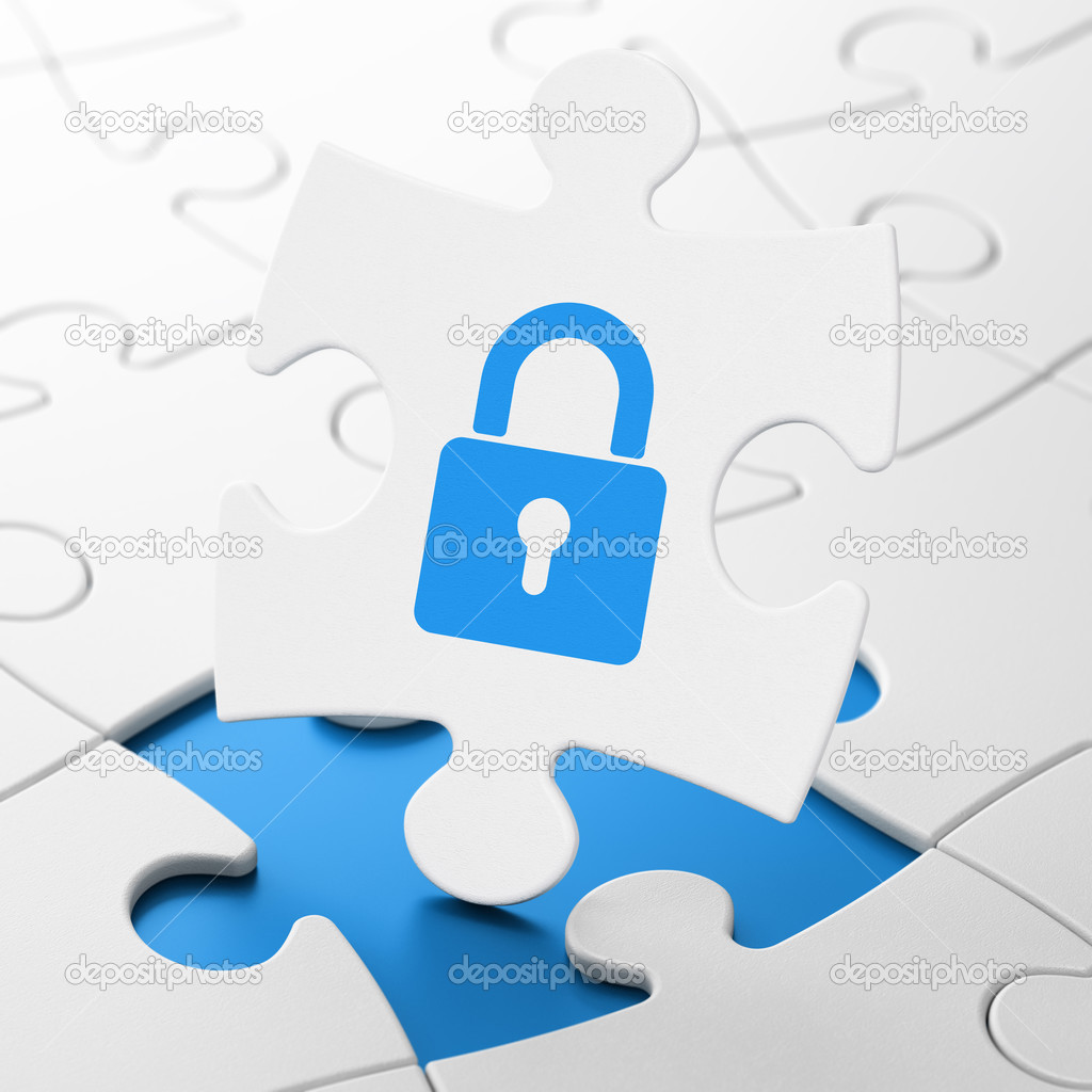 Safety concept: Closed Padlock on puzzle background