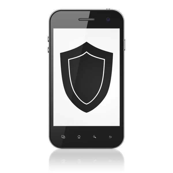 安全概念： 在智能手机上的盾牌 — 图库照片