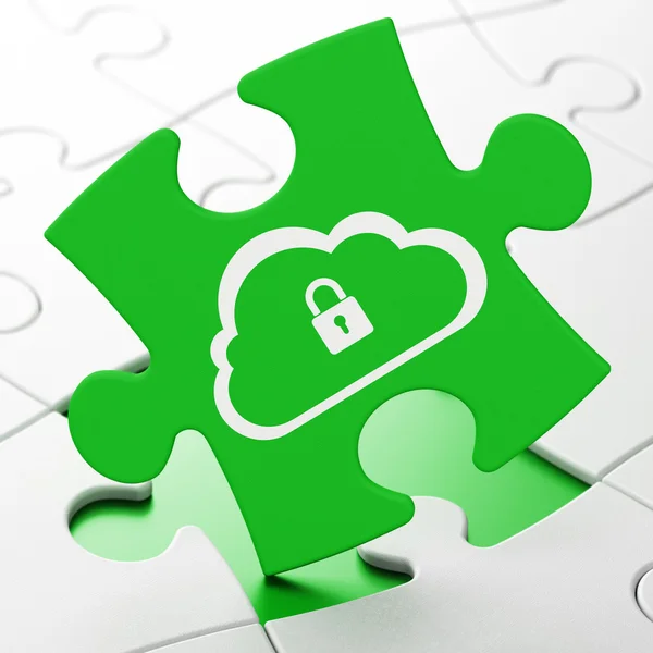 Concetto di cloud computing: cloud con lucchetto su sfondo puzzle — Foto Stock