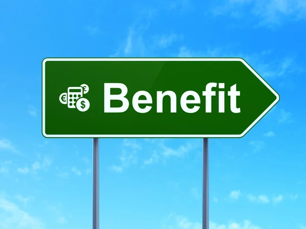 Business concept: Benefit and Calculator on road sign background — Stock Photo, Image