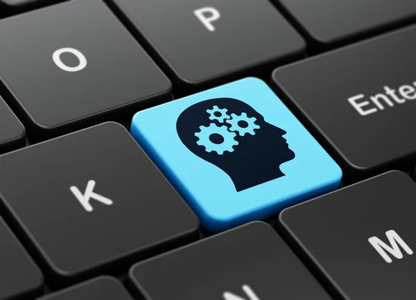 Marketing concept: Head With Gears on computer keyboard — Stock Photo, Image