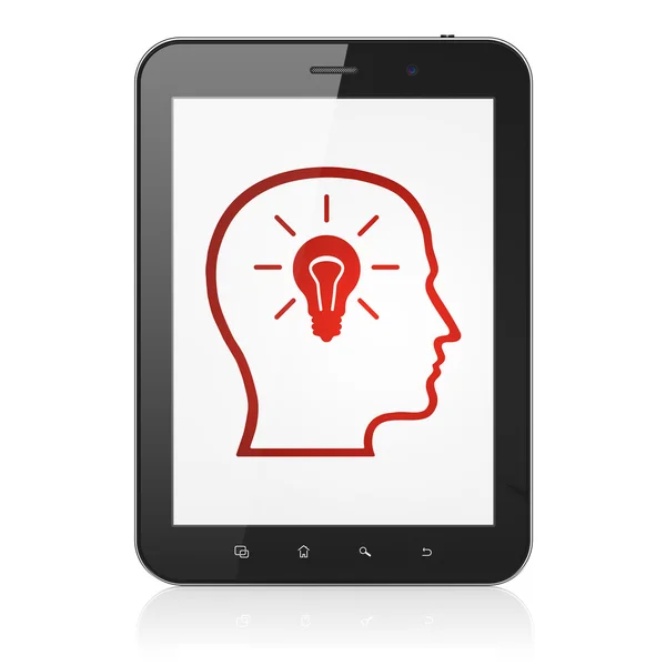 Education concept: Head With Lightbulb on tablet pc computer — Stock Photo, Image