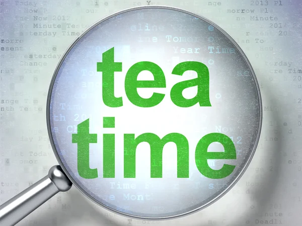 Timeline concept: Tea Time with optical glass — Stock Photo, Image