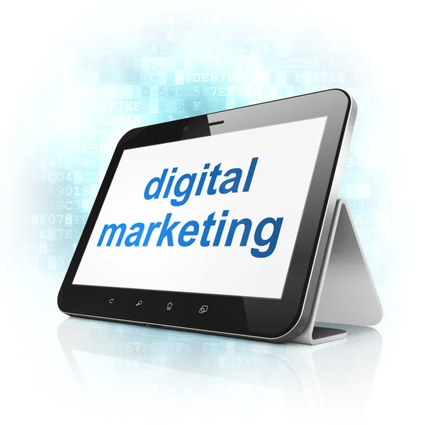 Koncepcji reklamy: Digital Marketing na komputerze typu tablet pc — Zdjęcie stockowe