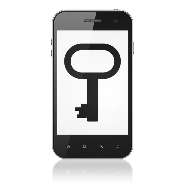 Koncepcja bezpieczeństwa: klucz na smartphone — Zdjęcie stockowe