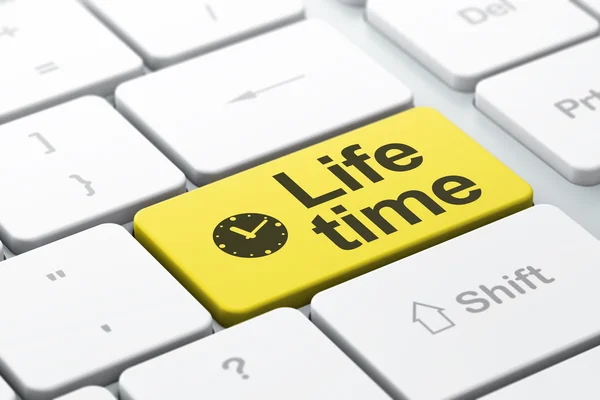 Timeline concept: Clock and Life Time on computer keyboard background — Stock Photo, Image