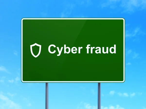 Veiligheidsconcept: cyber fraude en voorgevormde schild op weg ondertekenen achtergrond — Stockfoto