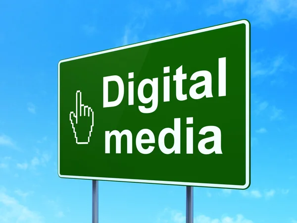 Marketing concept: Digital Media and Mouse Cursor on road sign background — Stock Photo, Image