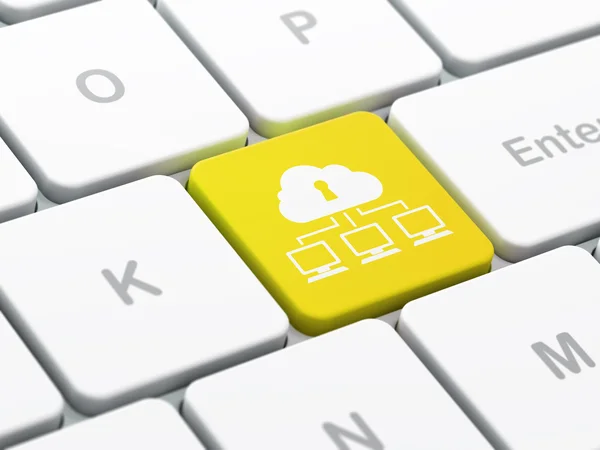 Concepto de seguridad: Cloud Network en el fondo del teclado del ordenador — Foto de Stock