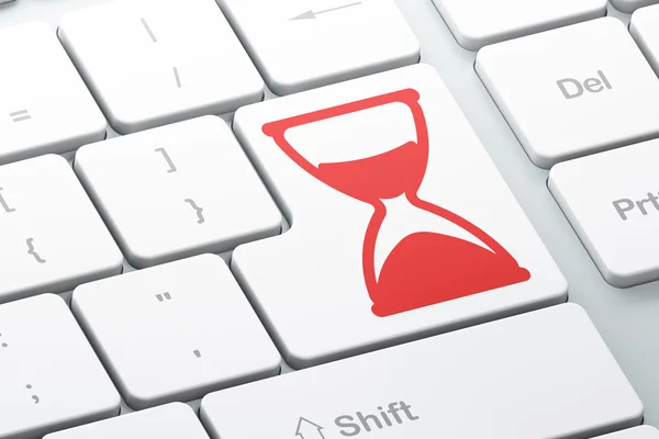 Time concept: Hourglass on computer keyboard background — Stock Photo, Image