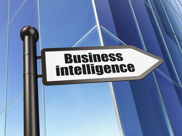 Financiën concept: business intelligence op achtergrond gebouw ondertekenen — Stockfoto