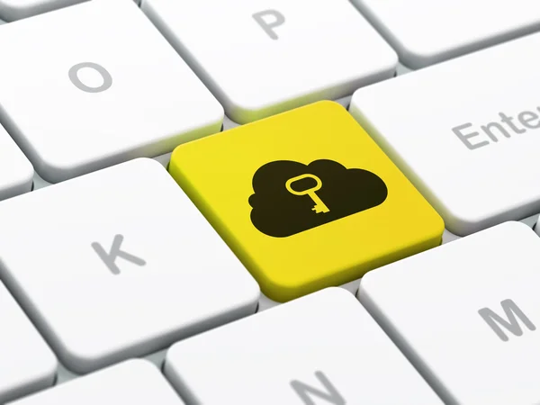 Концепция облачных технологий: облако с клавишей на клавиатуре компьютера — стоковое фото