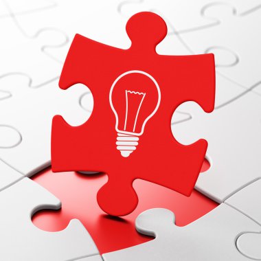 Ekonomi kavramı: Bulmaca arka plan üzerinde ampul