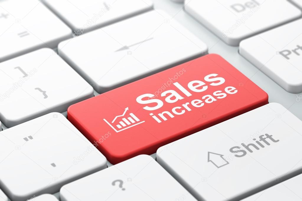 Marketing concept: Growth Graph and Sales Increase on computer keyboard background