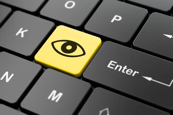 सुरक्षितता संकल्पना: संगणक कीबोर्ड पार्श्वभूमीवर डोळा — स्टॉक फोटो, इमेज