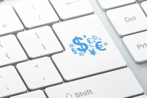 ニュース概念: コンピューター キーボードの背景に財務の記号 — ストック写真