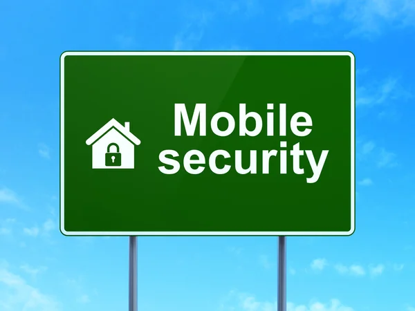 Protection concept: Mobile Security and Home on road sign background — Stock Photo, Image