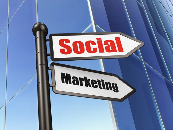 Concetto pubblicitario: segno Social Marketing su sfondo Building — Foto Stock