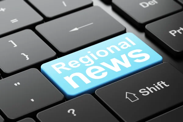 Conceito de notícias: Notícias regionais no fundo do teclado do computador — Fotografia de Stock