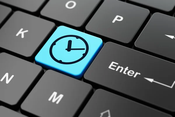 Timeline-Konzept: Uhr auf Computer-Tastatur-Hintergrund lizenzfreie Stockfotos