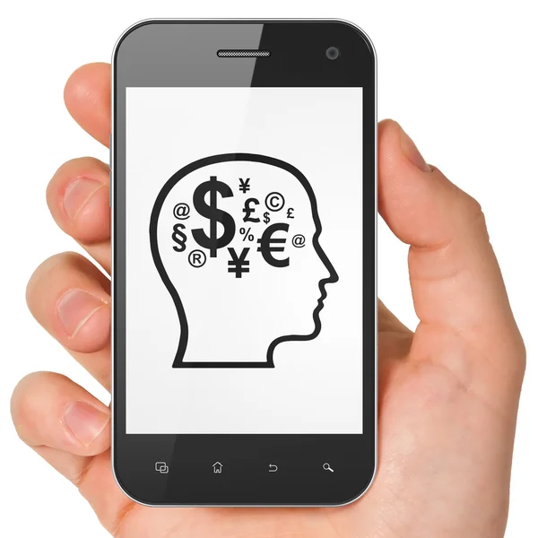 Business concept: Head With Finance Simbolo su smartphone — Foto Stock