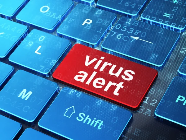Concepto de privacidad: Alerta de virus en el fondo del teclado — Foto de Stock