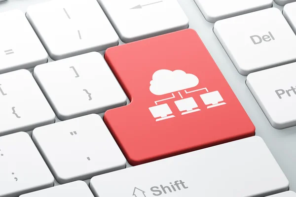 Концепция облачных технологий: облачная сеть на фоне клавиатуры компьютера — стоковое фото