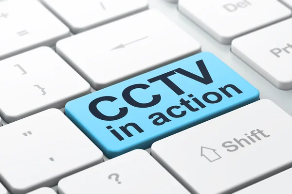 Privatsphäre-Konzept: cctv in Aktion auf Computer-Tastatur Hintergrund — Stockfoto