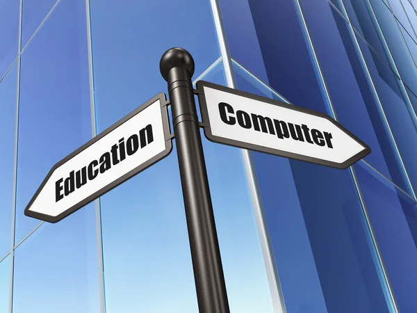 Conceito de educação: assinar Computer Education on Building background — Fotografia de Stock