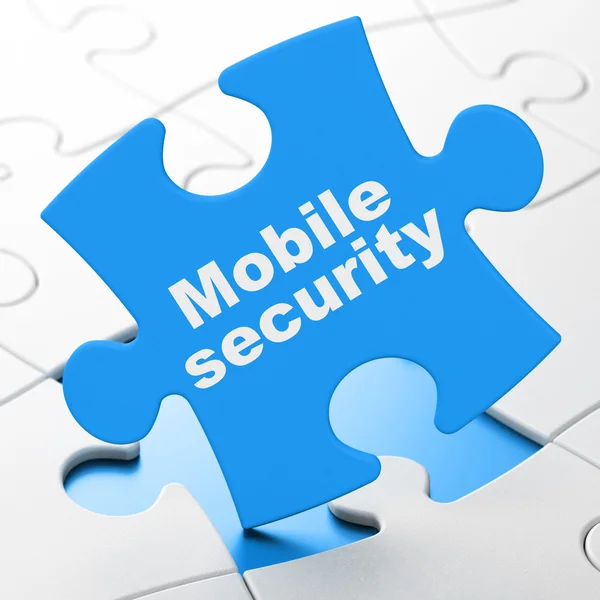 Концепция безопасности: Мобильная безопасность на фоне головоломок — стоковое фото