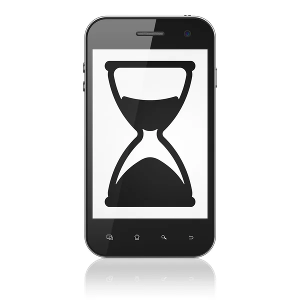 Tid koncept: timglas på smartphone — Stockfoto