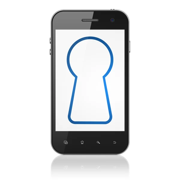 Conceito de segurança: Keyhole no smartphone — Fotografia de Stock