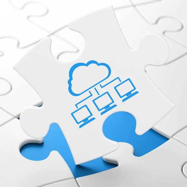 Concetto di tecnologia cloud: rete cloud su sfondo puzzle — Foto Stock