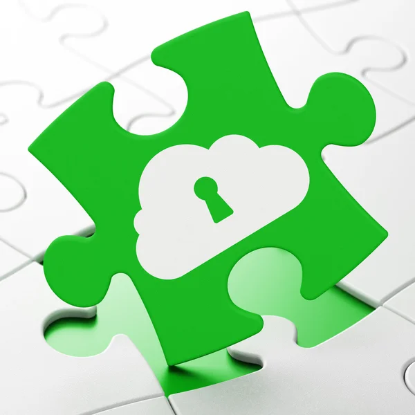 Concetto di tecnologia Cloud: Cloud con buco della serratura su sfondo puzzle — Foto Stock