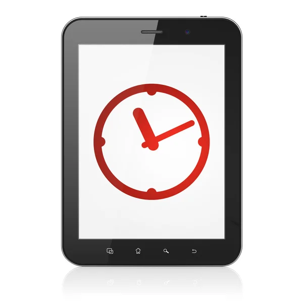 Koncepcja osi czasu: zegar na komputerze typu tablet pc — Zdjęcie stockowe