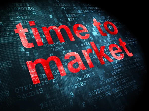 Концепция времени: время выходить на рынок на цифровом фоне — стоковое фото