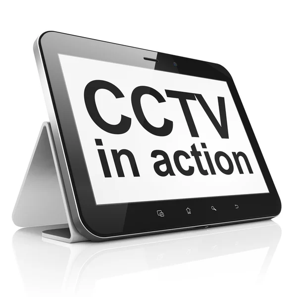 Privacy concept: cctv in actie op tablet pc-computer — Stockfoto